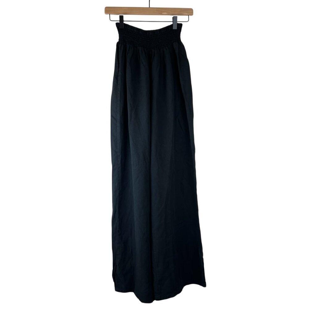 NWT Francescas Harper Black Smocked Waist Wide Leg Lyocell Pants